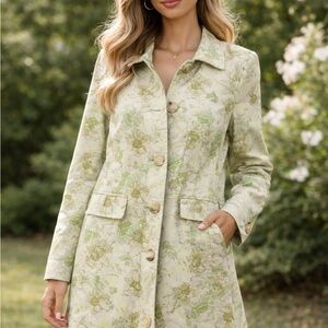 Old Navy Light Green Floral Trench Coat